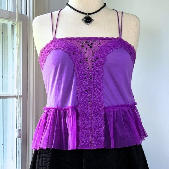Free People Sweet Escape Camisole Fairy Purple Lace Large Rave Whimsigoth Y2K